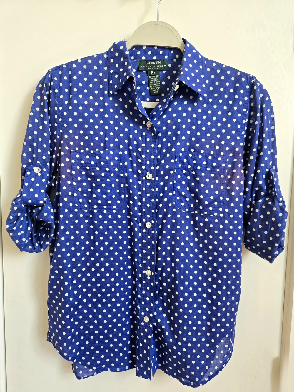 Lauren Ralph Lauren Royal Blue Polka Dot Button-Down Shirt